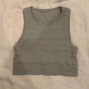 STRETCH RIB HIGH NECK BRA | SEA HAZE